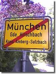 Ortsschild München, Hirschbach Opf.